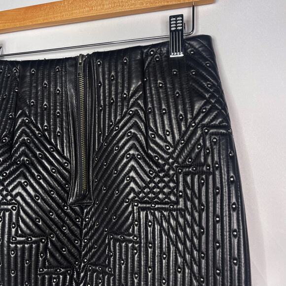 New The Jetset Diaries Black Medium Studded Lamb Leather Mini Skirt Exposed Zip - Picture 5 of 10